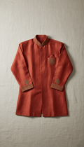 Red ochre silk sherwani