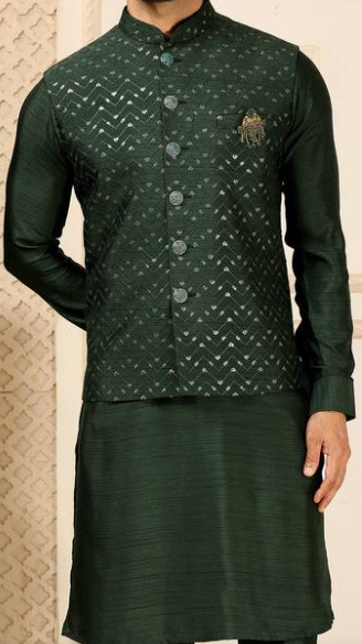 Green Nehru Jacket Kurta Pajama