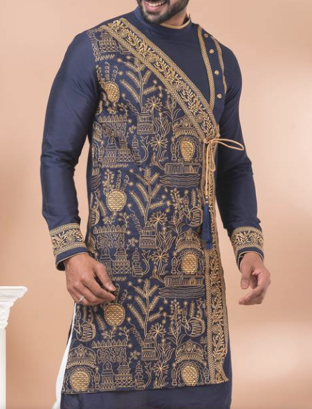 Navy Blue Designer Festive Wear Viscose Kurta Pajama