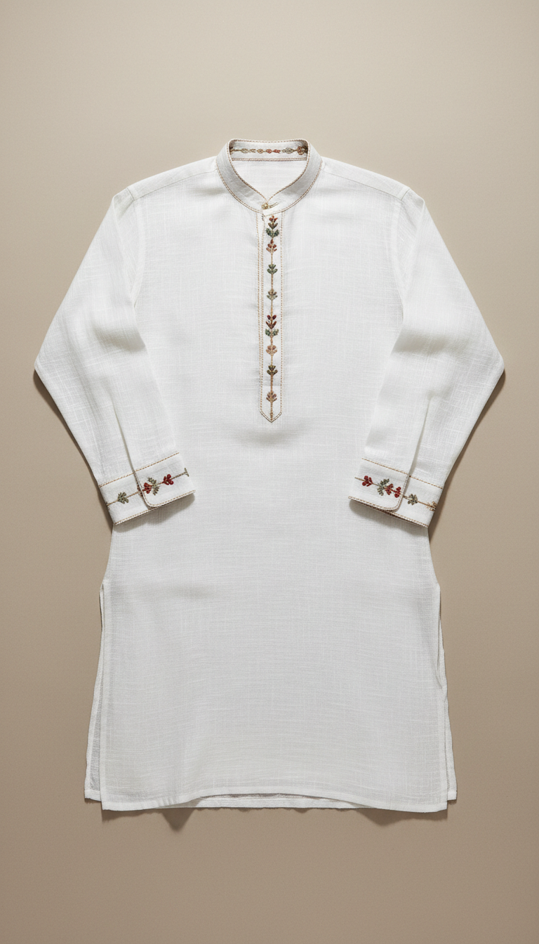 Lotus white cotton kurta